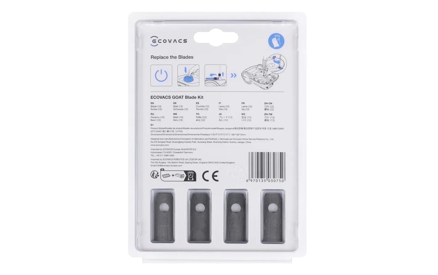 Ecovacs Ersatzklingen, 12 Stk., für GOAT G1- und O-Modelle (z. B. G1-800, O1200)