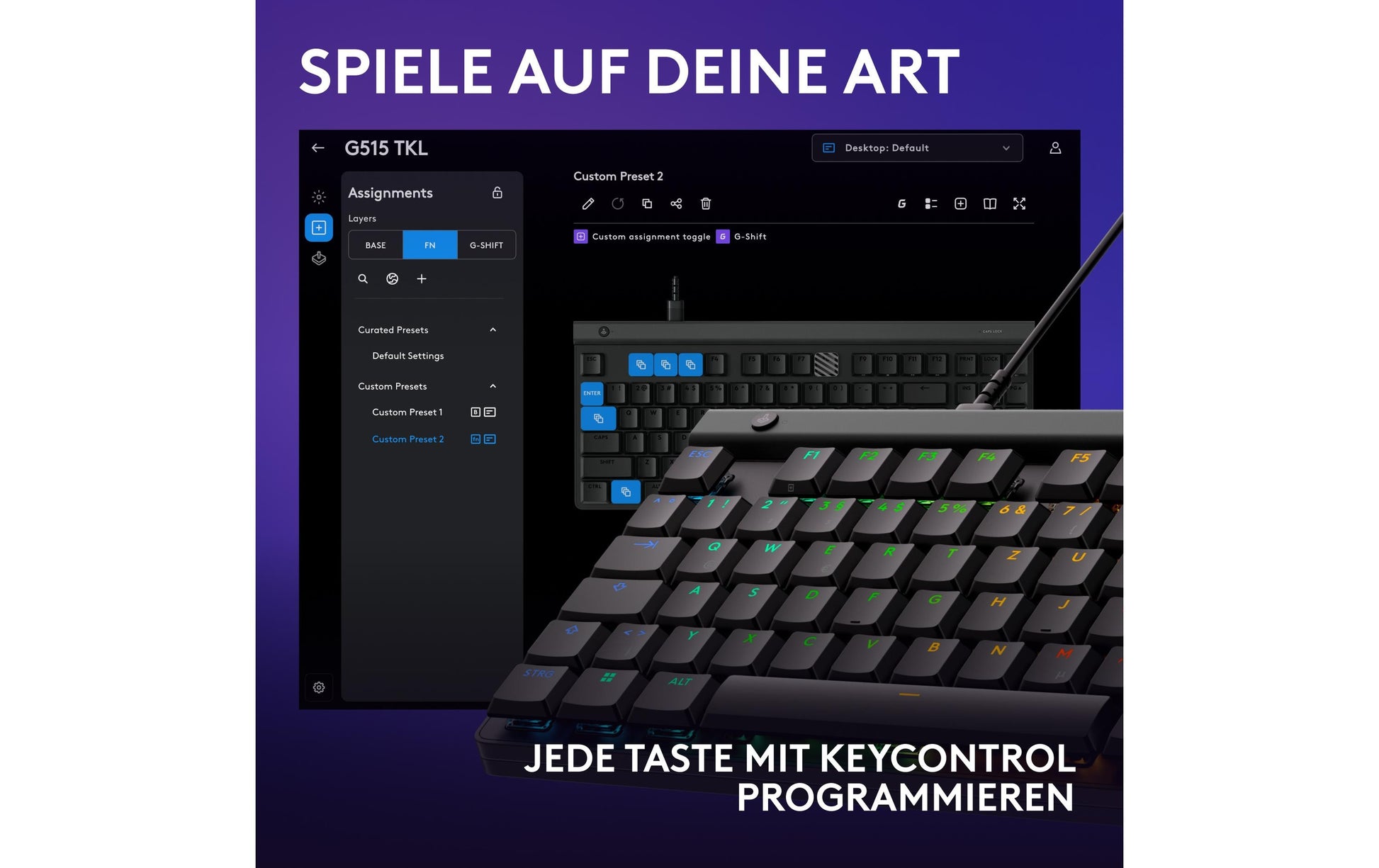 Logitech G G515 – Gaming-Tastatur TKL – mechanisch, RGB – kabelgebunden – USB-A – QWERTZ (CH) – schwarz