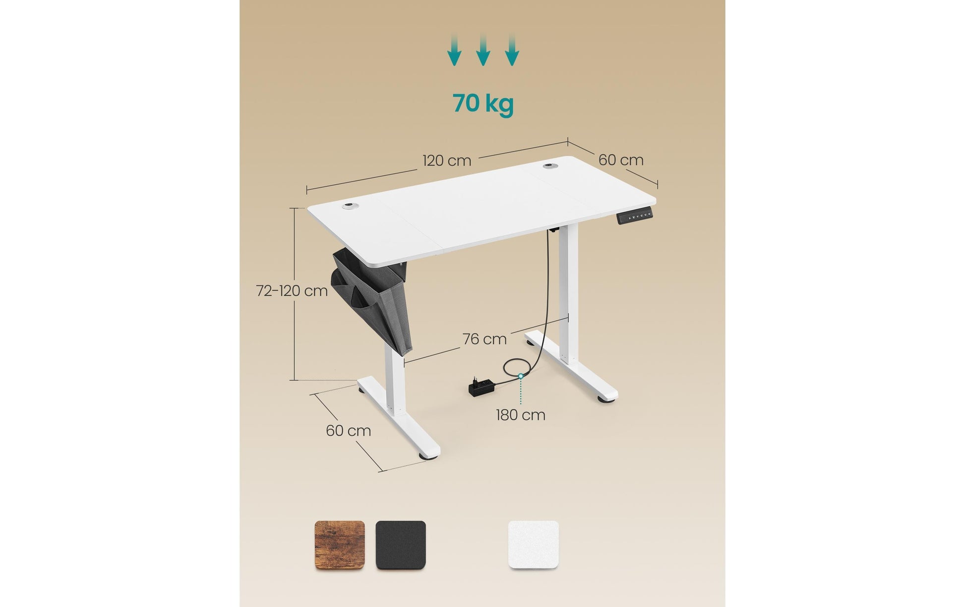 Songmics Schreibtisch – 120 × 60 cm, weiss, Stahl