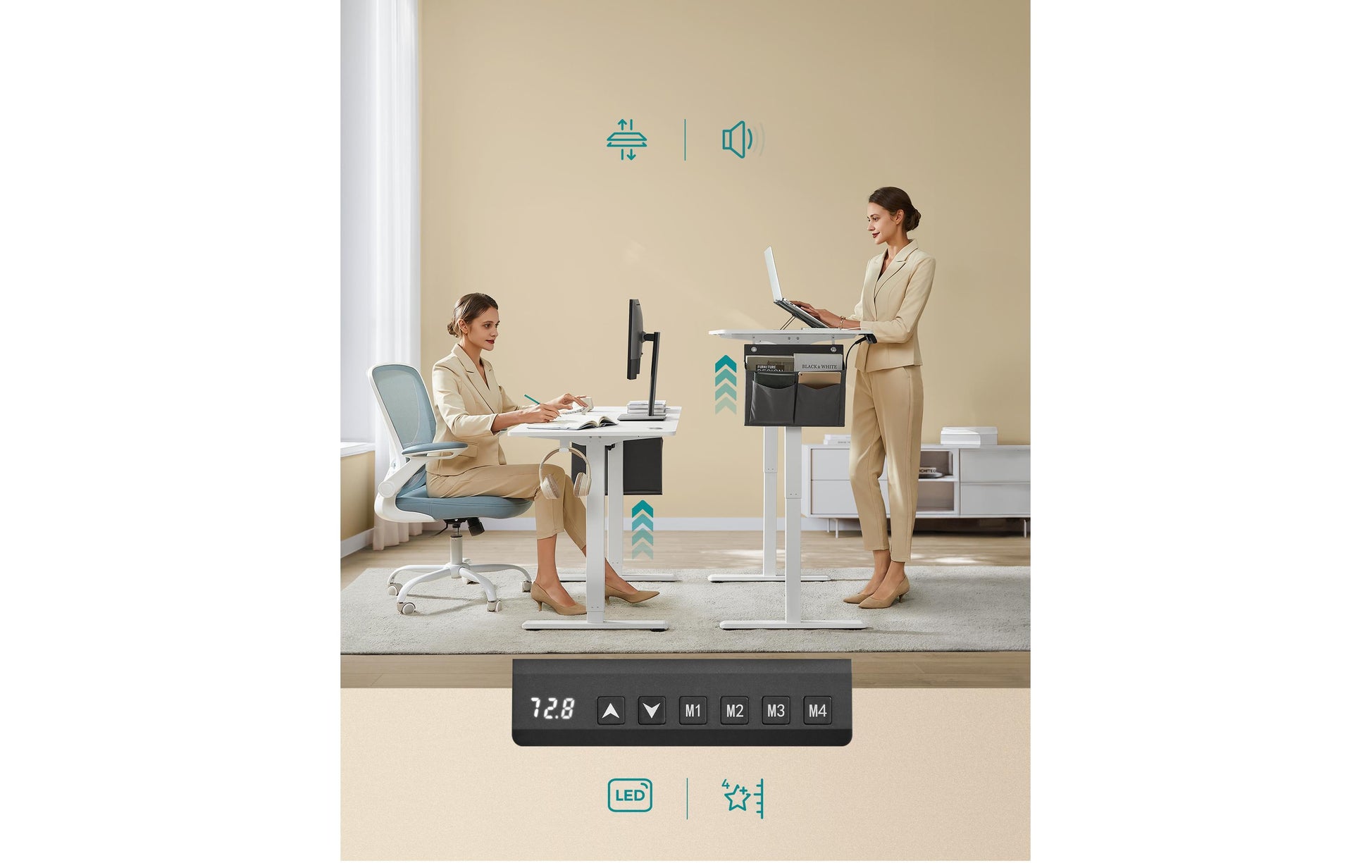 Songmics Schreibtisch – 120 × 60 cm, weiss, Stahl