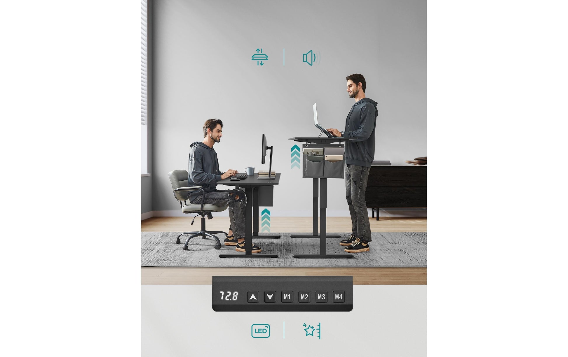 Songmics LSD134B01 Steh-/Sitz-Tisch – 140 × 60 cm, elektrisch höhenverstellbar, Spanplatte