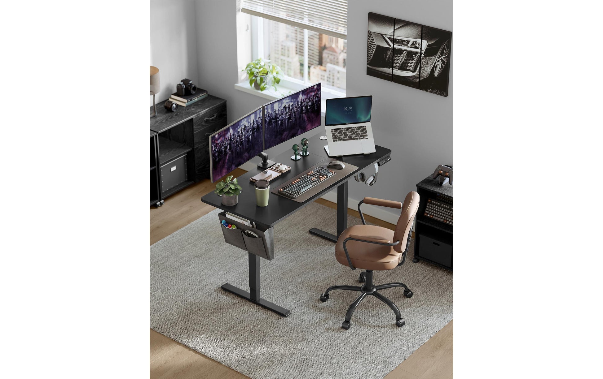 Songmics LSD134B01 Steh-/Sitz-Tisch – 140 × 60 cm, elektrisch höhenverstellbar, Spanplatte