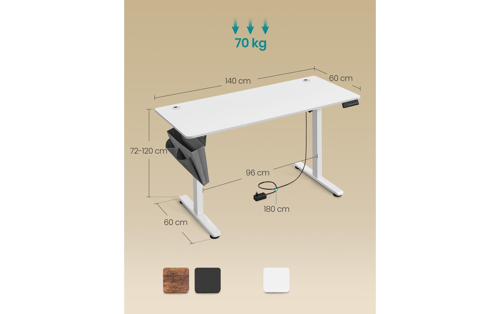 Songmics Schreibtisch – 140 × 60 cm, weiss, Spanplatte
