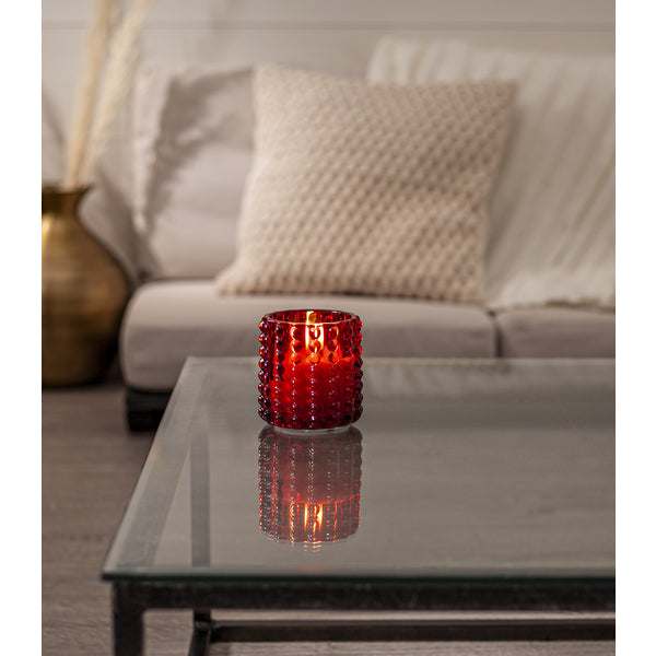 Star Trading LED Kerze – batteriebetrieben, Timer 6 h an / 18 h aus – Ø 9 × 9,5 cm, Rot