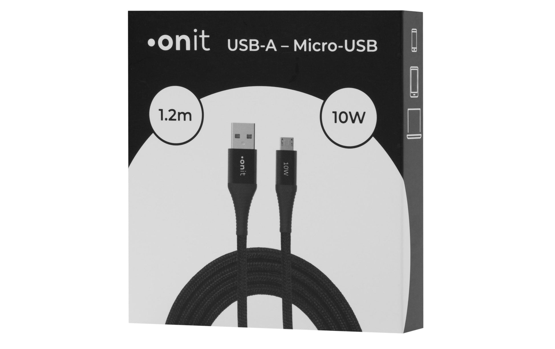 ONIT USB-A auf Micro-USB-B Kabel – USB 2.0 (480 Mbit/s) – 1,2 m – PD 10 W – Textilmantel, Magnetisch abgeschirmt