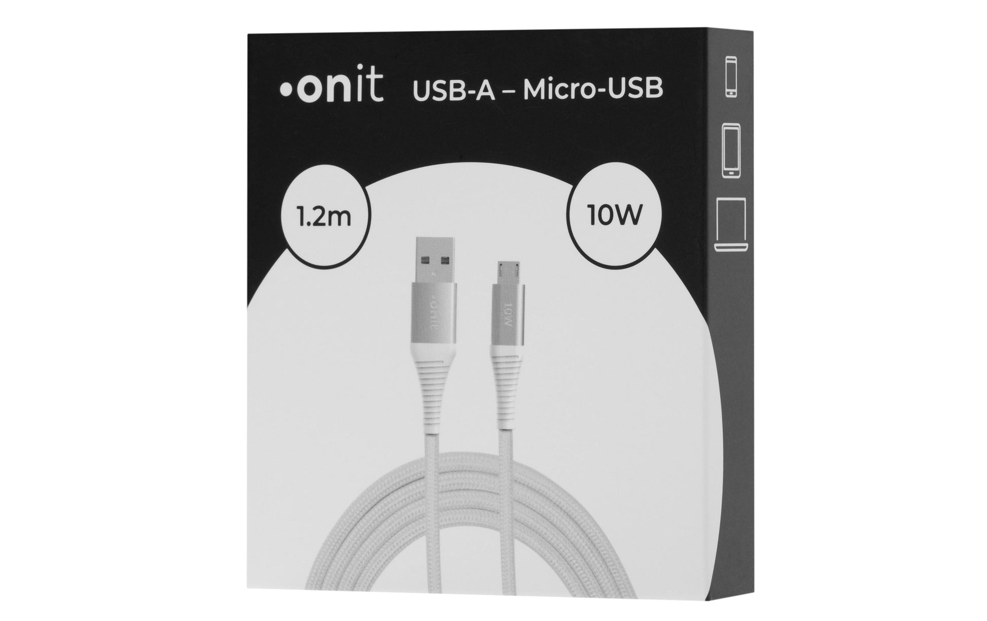 ONIT USB-A auf Micro-USB-B Kabel – USB 2.0 (480 Mbit/s) – 1,2 m – PD 10 W – Geflochten – Weiss