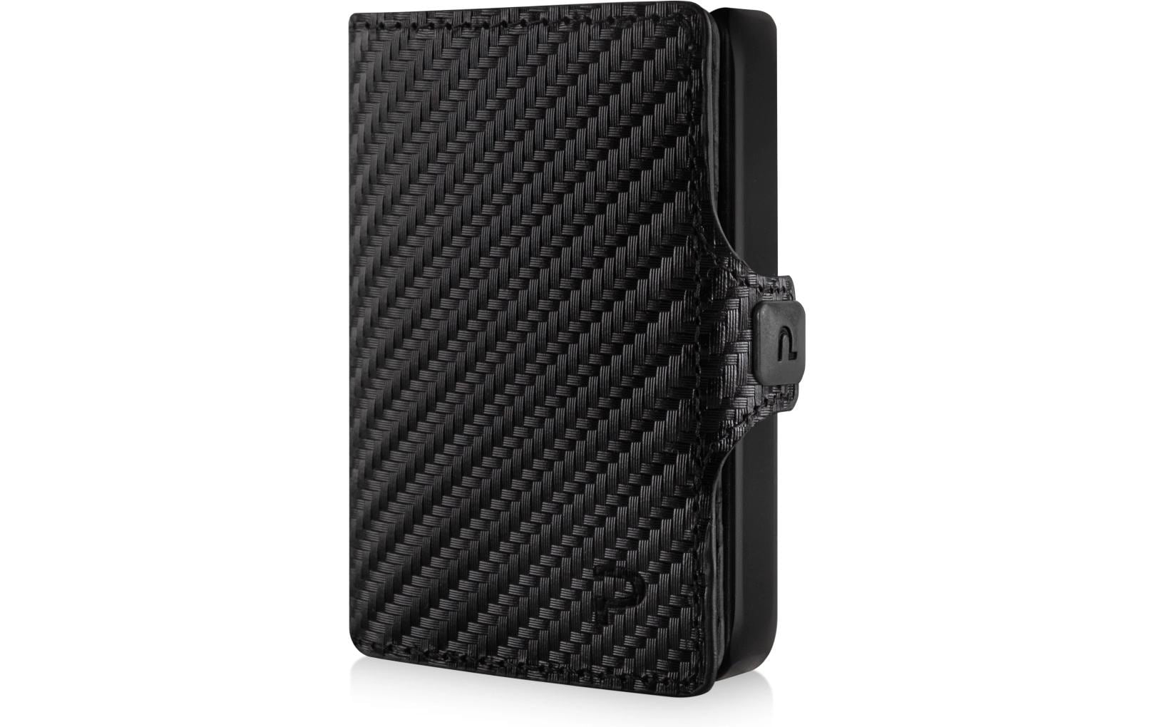 Puristo Kartenetui KLIK Slim Wallet – RFID-Schutz, Klickverschluss, ohne Münzfach – 6,2 × 8,9 cm – Carbon