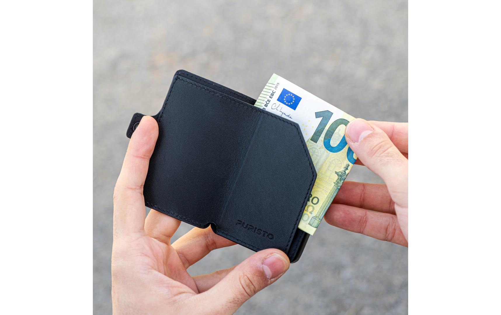 Puristo Kartenetui Slim Wallet – RFID-Schutz, ohne Münzfach – 6,2 × 8,9 cm – Aluminium, schwarz matt