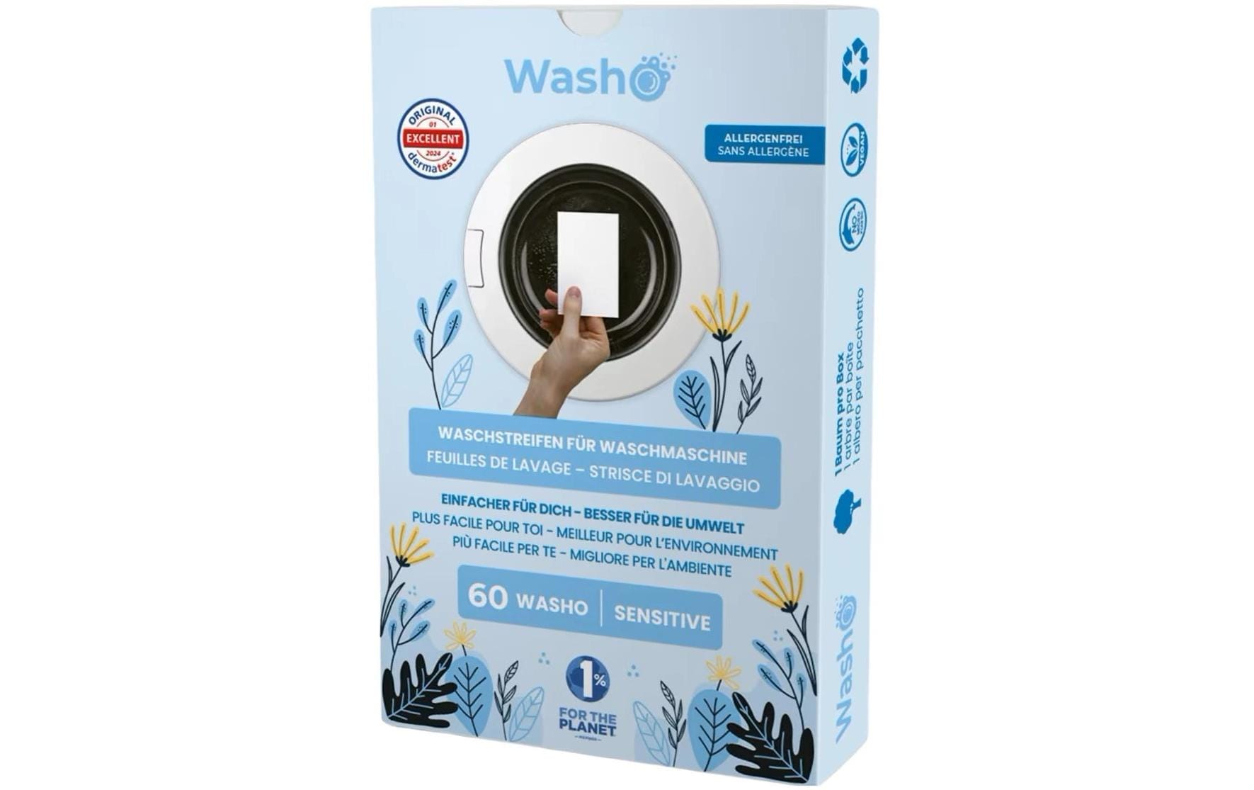 Washo Waschstreifen für Universal Sensitiv – Frisch – 60 Streifen – biologisch abbaubar