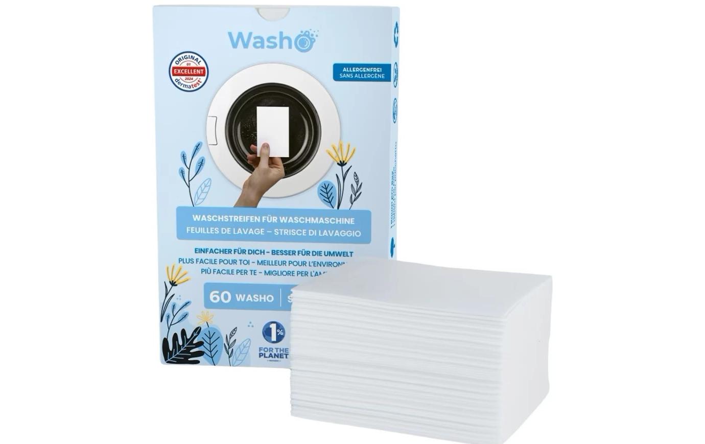 Washo Waschstreifen für Universal Sensitiv – Frisch – 60 Streifen – biologisch abbaubar