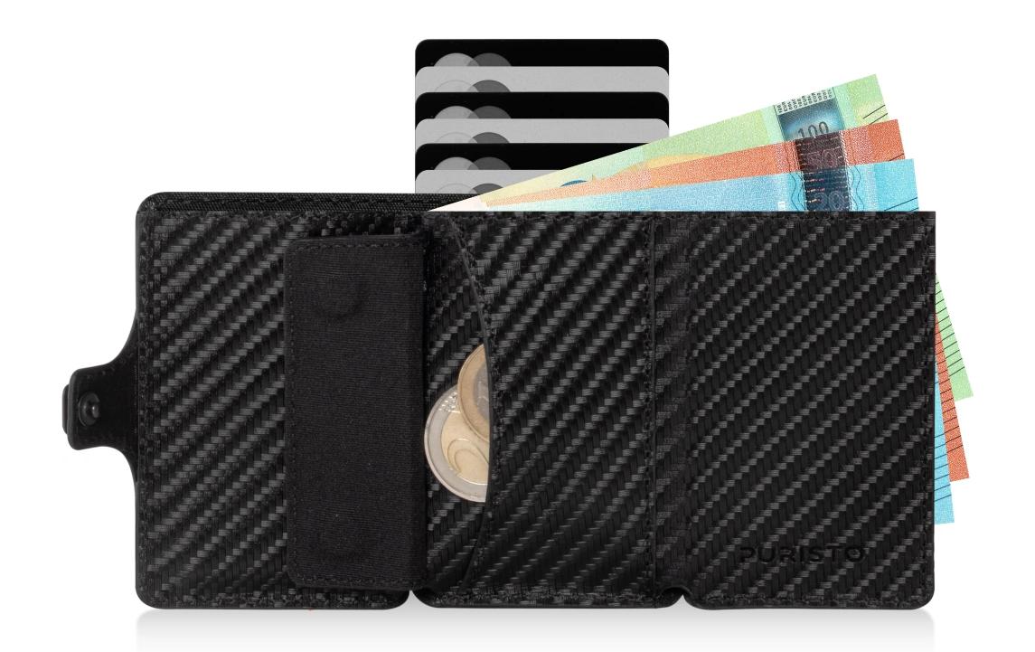 Puristo Slim Wallet KLIK MAGNET – RFID-Schutz, Münzfach, Magnetverschluss – 6,2 × 8,9 cm – Schwarz