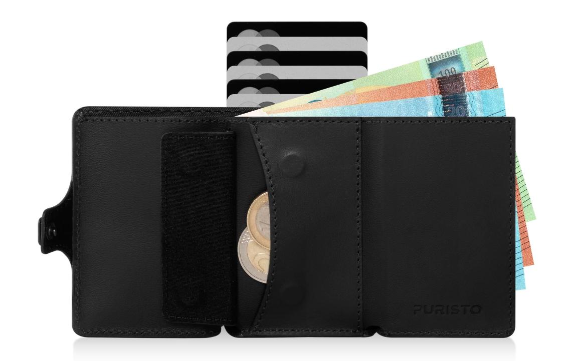Puristo Kartenetui – RFID-Schutz, Klickverschluss – 62×89 mm – Schwarz Matt – Aluminium – KLIK MAGNET