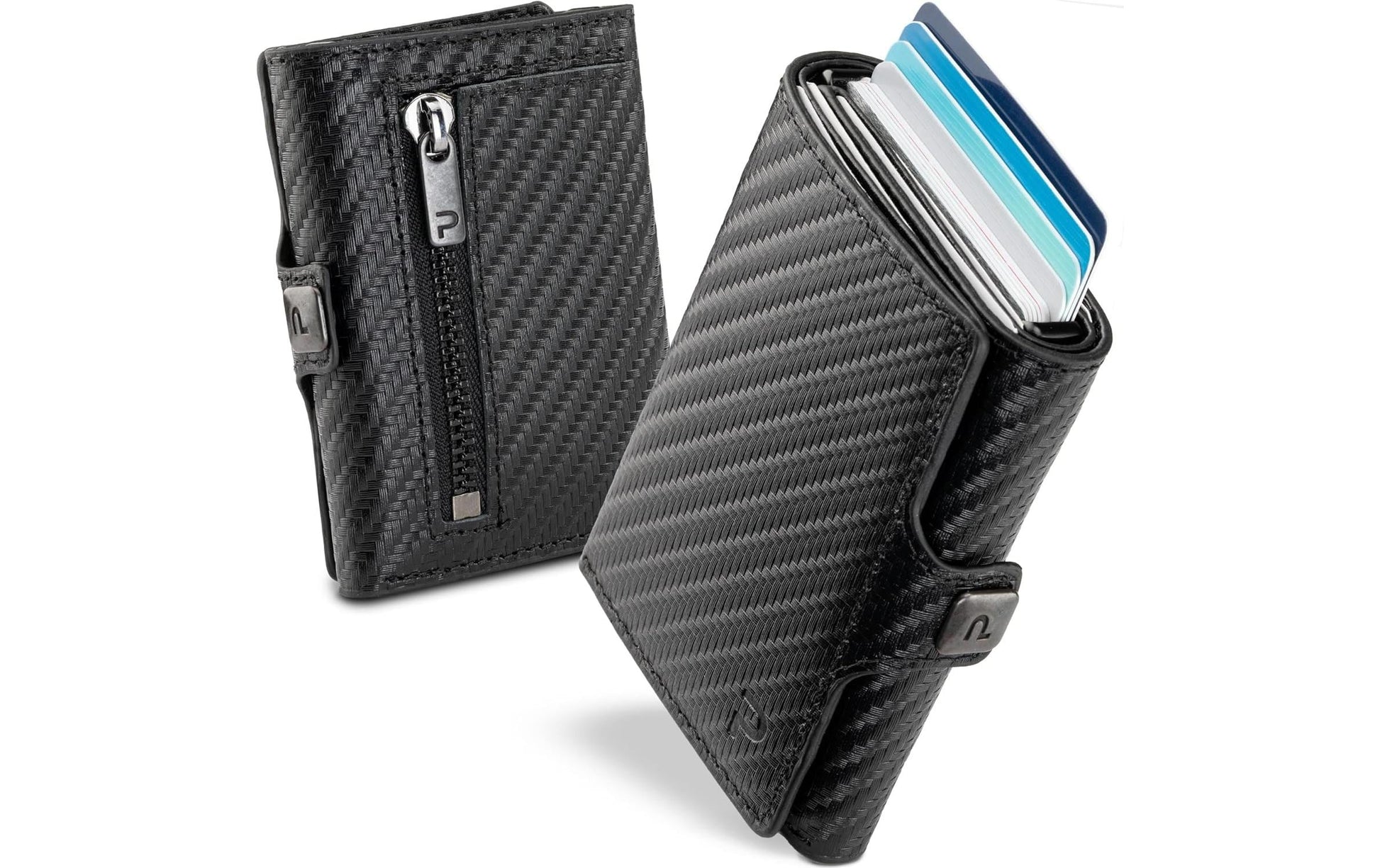 Puristo Slim Wallet KLIK ZIP – RFID-Schutz, mit Münzfach, Klickverschluss – 6,2 × 8,9 cm – Schwarz – Aluminium