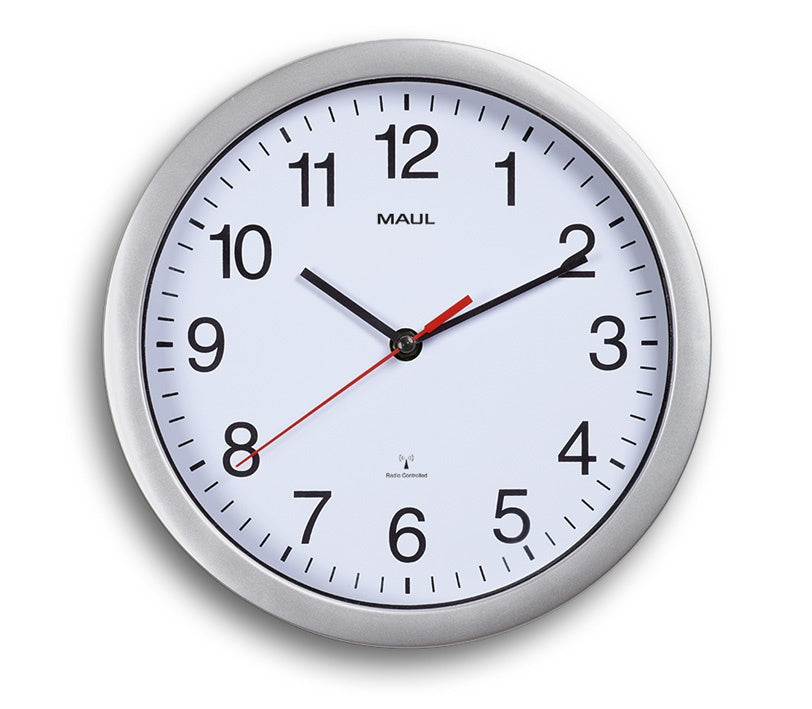 MAUL Wanduhr Run – Funk – Ø 25,2 cm, silber, Kunststoff