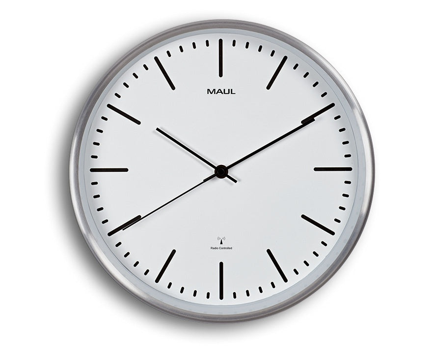 MAUL Wanduhr fly – Funk – Ø 30,5 cm, weiss, Aluminium