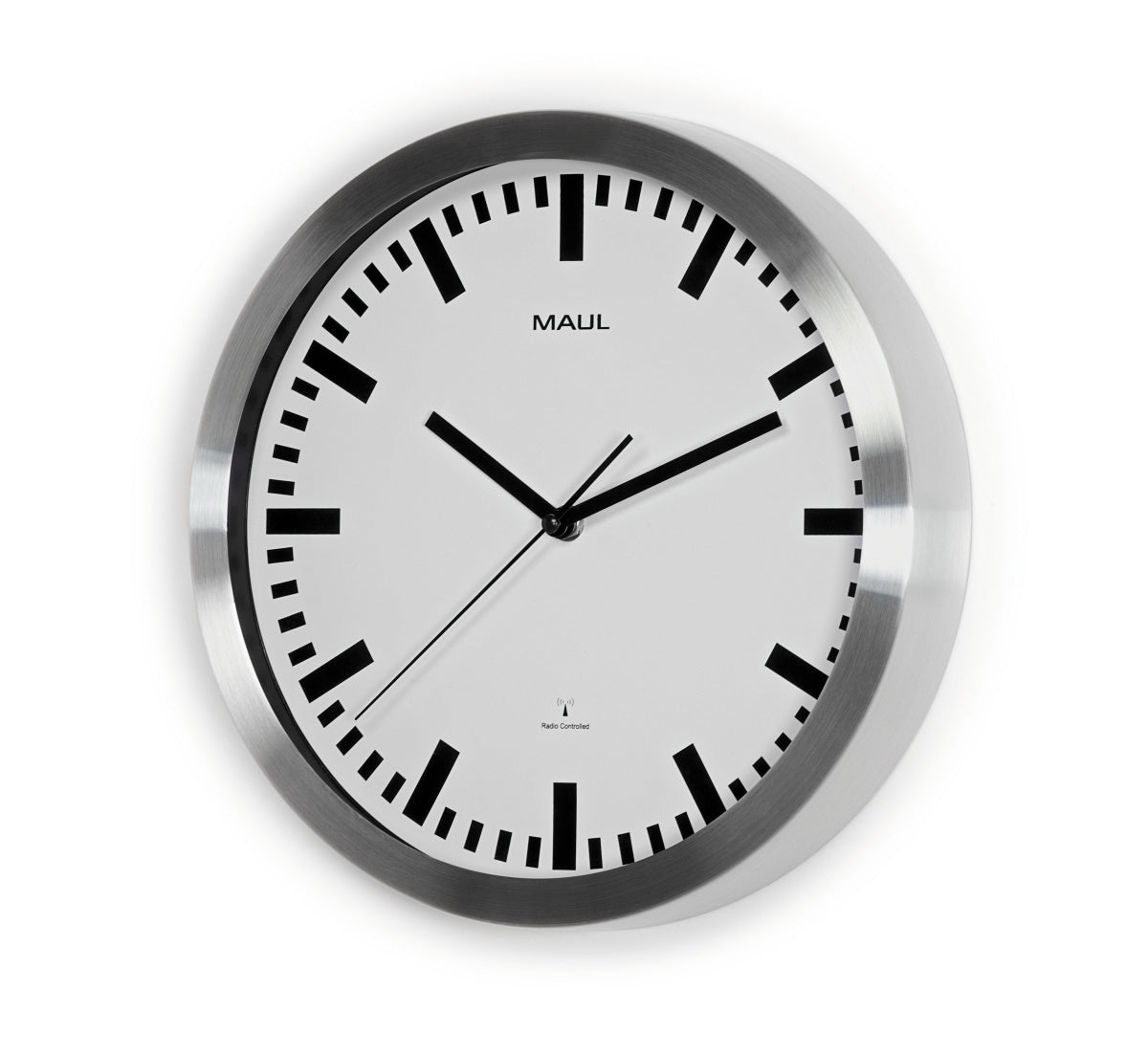 MAUL Wanduhr – Funk – Ø 30,5 cm, Silber, Aluminium