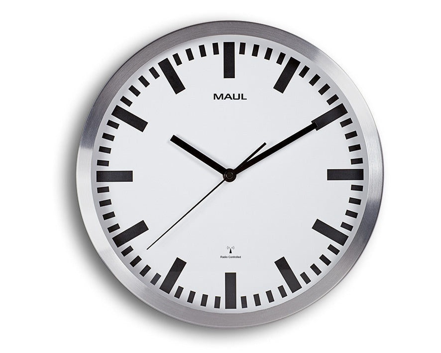 MAUL Wanduhr – Funk – Ø 30,5 cm, Silber, Aluminium
