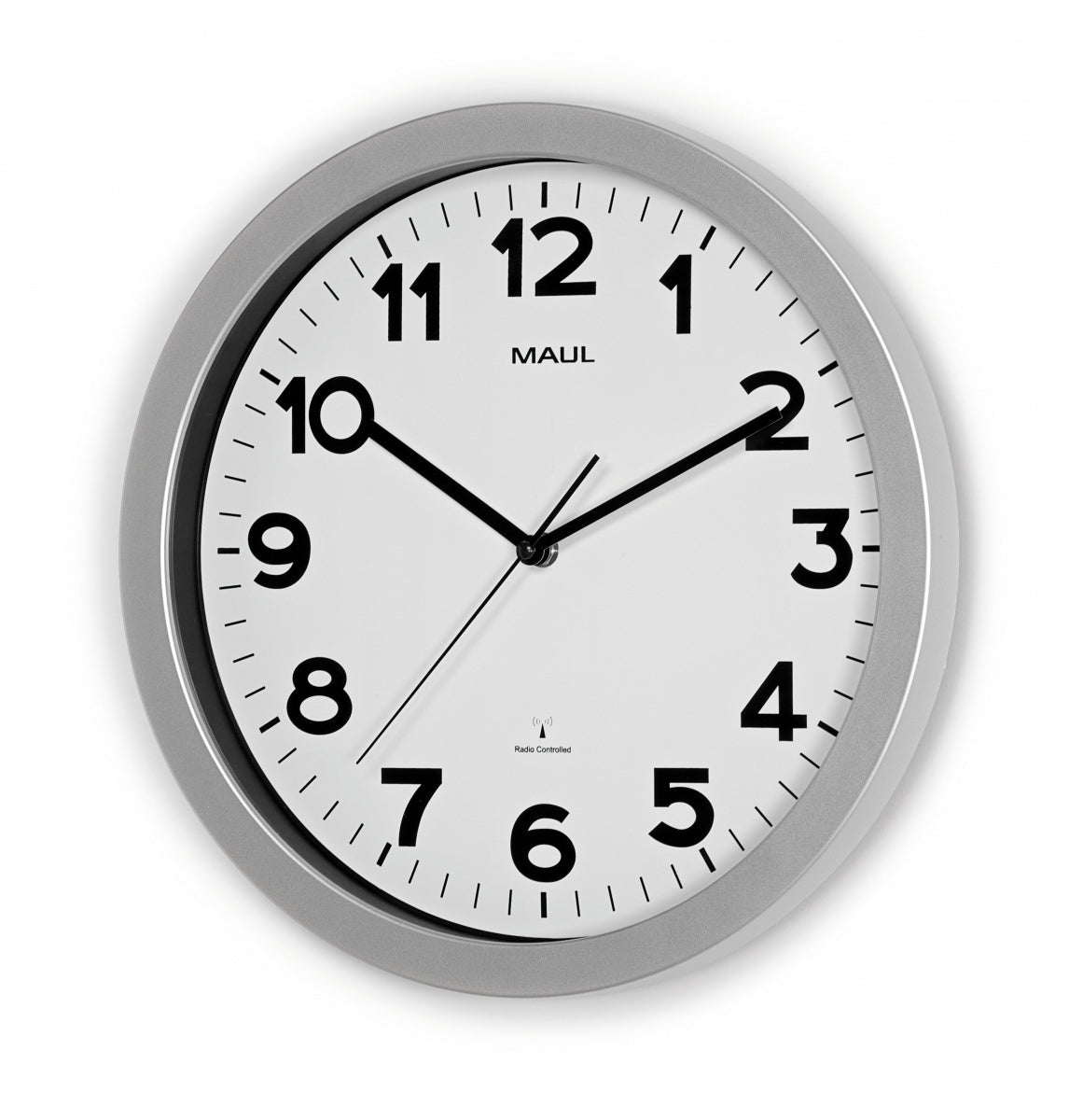 MAUL Wanduhr Step – Funk – Ø 35 cm, silber, Kunststoff