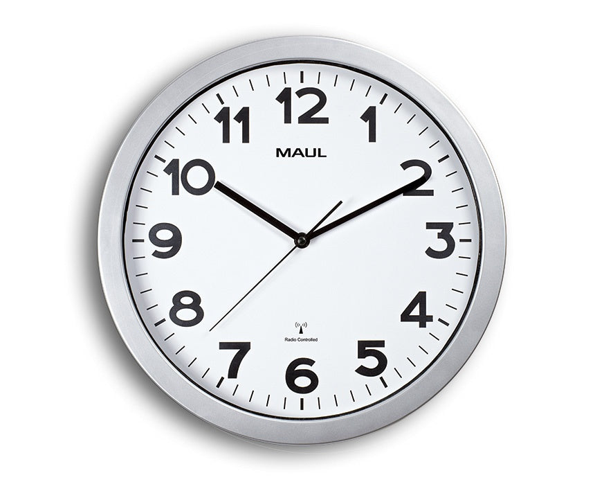 MAUL Wanduhr Step – Funk – Ø 35 cm, silber, Kunststoff