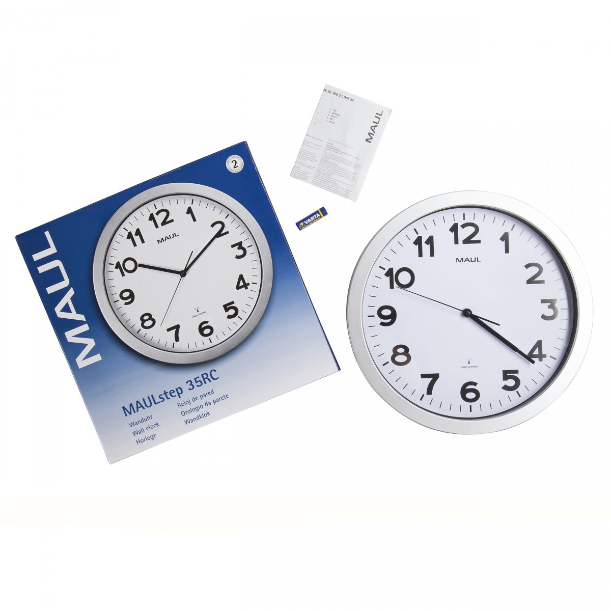 MAUL Wanduhr Step – Funk – Ø 35 cm, silber, Kunststoff