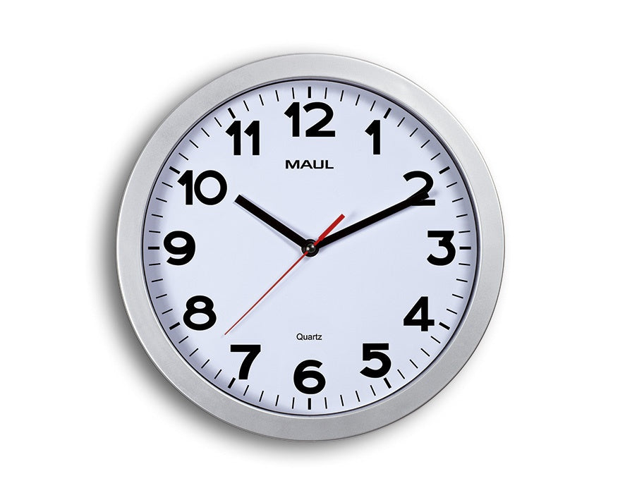 MAUL Wanduhr step – Ø 30 cm, silber, Kunststoff