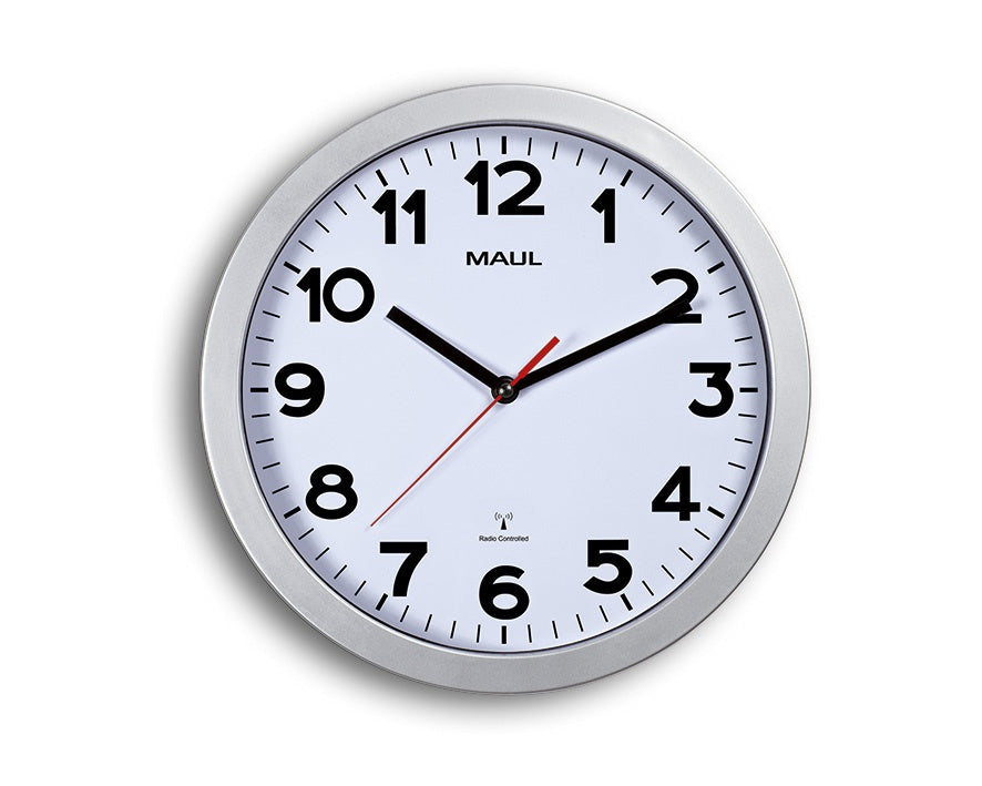MAUL Wanduhr Step – Funk – Ø 30 cm, silber, Kunststoff