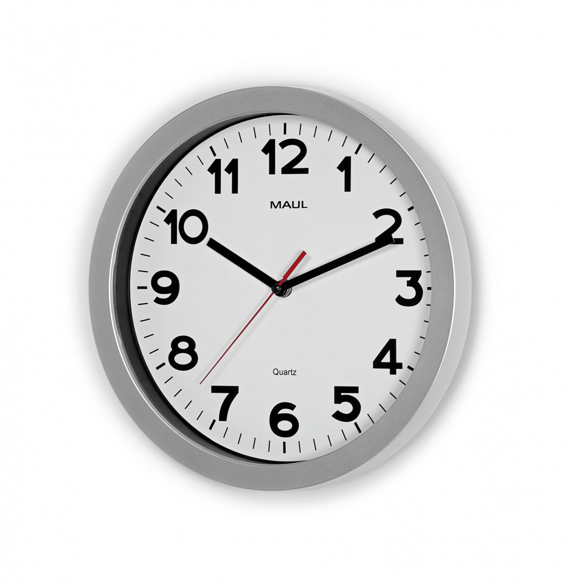 MAUL Wanduhr Step – Funk – Ø 30 cm, silber, Kunststoff