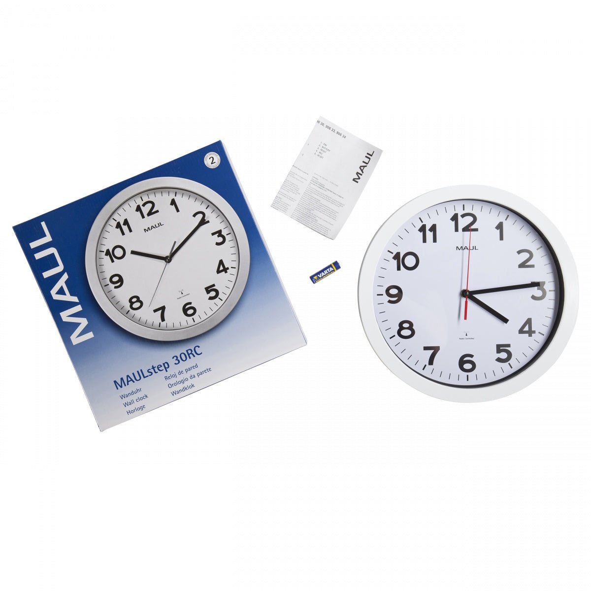 MAUL Step Funk Wanduhr – Ø 30 cm, weiss, Kunststoff