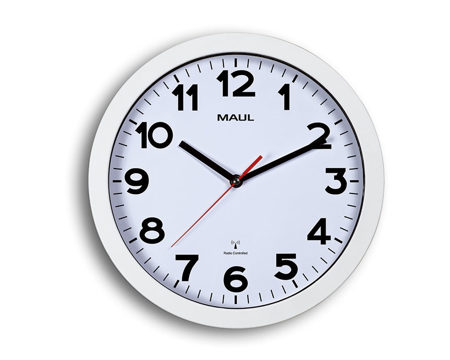 MAUL Step Funk Wanduhr – Ø 30 cm, weiss, Kunststoff