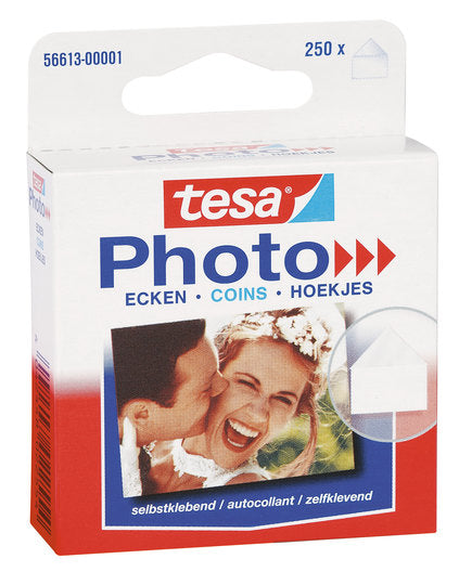 TESA Fotoecken – permanent, transparent, lösemittelfrei, 250 Stk., für Fotos, Papier