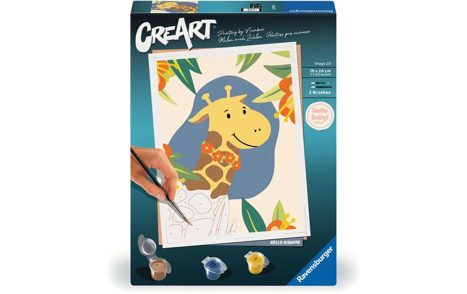 Ravensburger CreArt – Malen-nach-Zahlen-Set – Hello Giraffe – 18 × 24 cm – ab 12 Jahren
