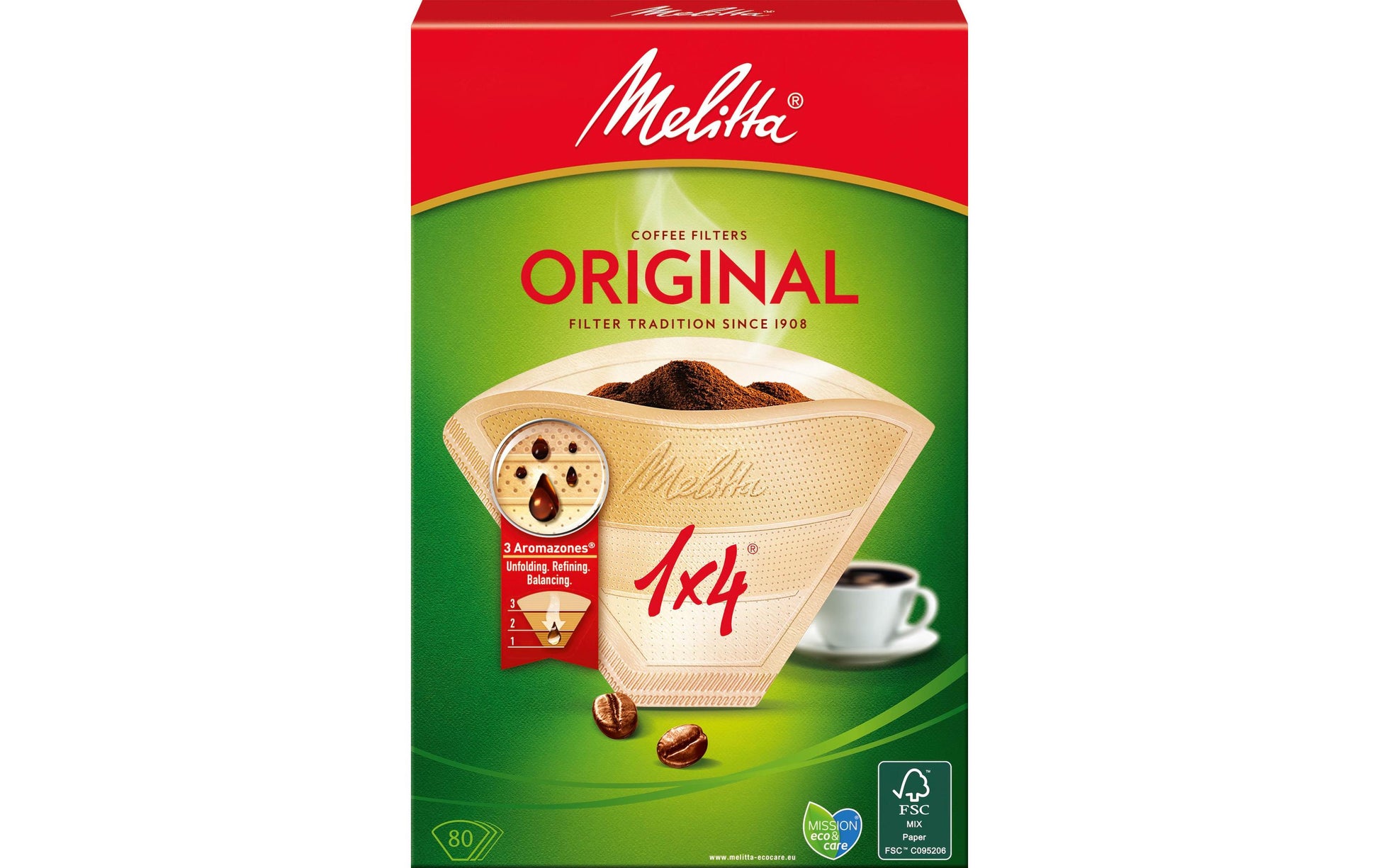 Melitta Kaffeefilter 1x4 – ungebleicht, 80 Stk.