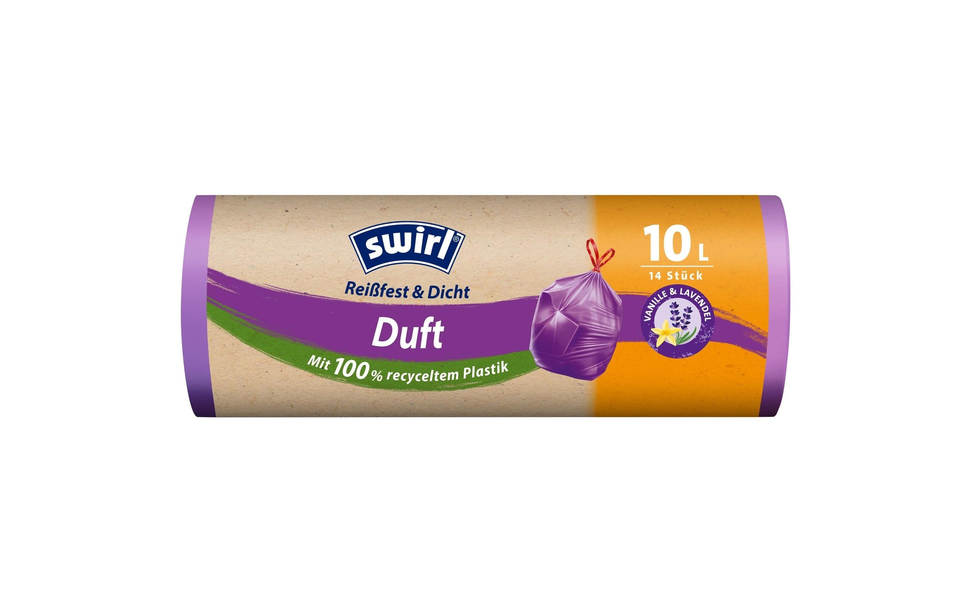 Swirl Kehrichtsack – 10 l, mit Zugband, PE, Violett, 14 Stk