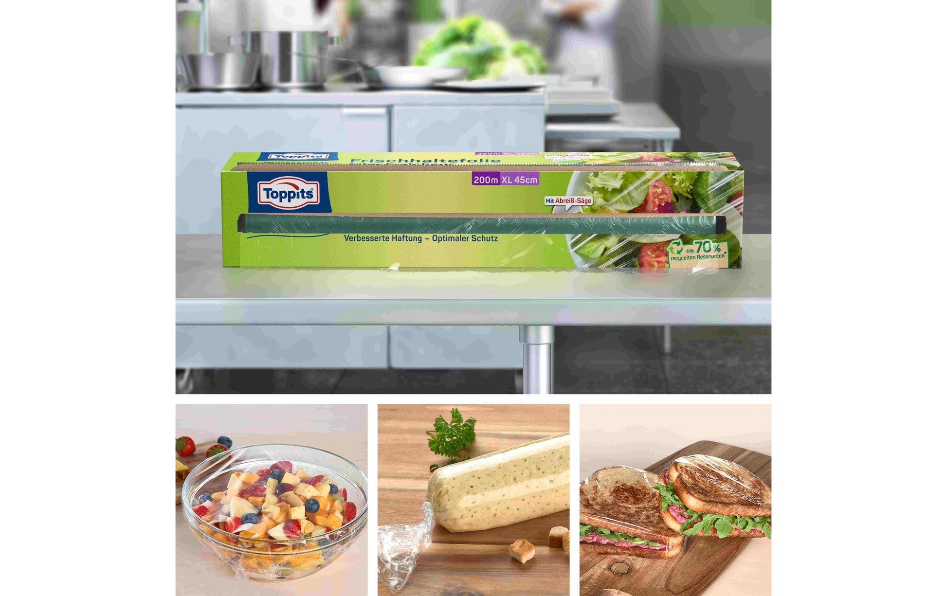 Toppits Frischhaltefolie 200 m × 44 cm, Polyethylen (PE), transparent