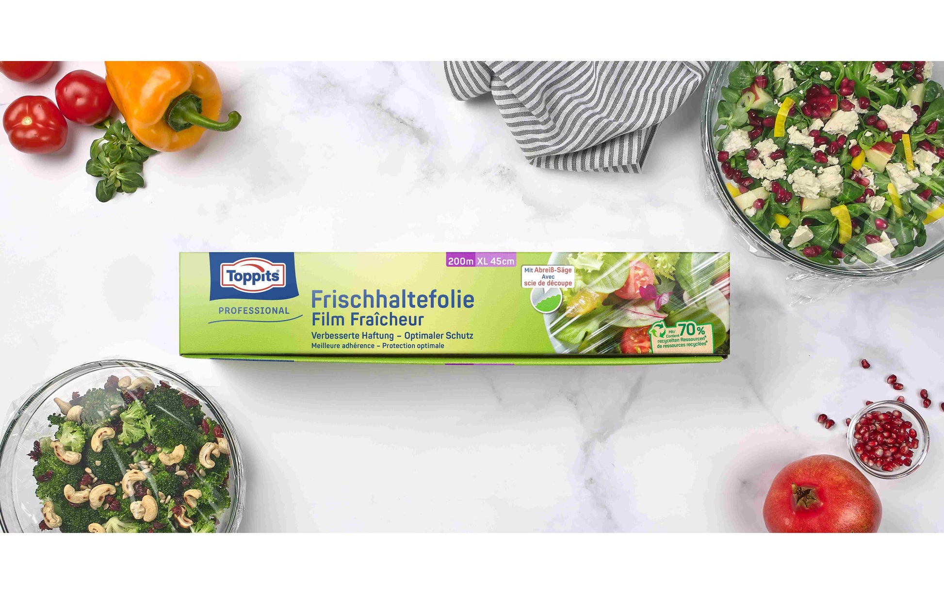 Toppits Frischhaltefolie 200 m × 44 cm, Polyethylen (PE), transparent