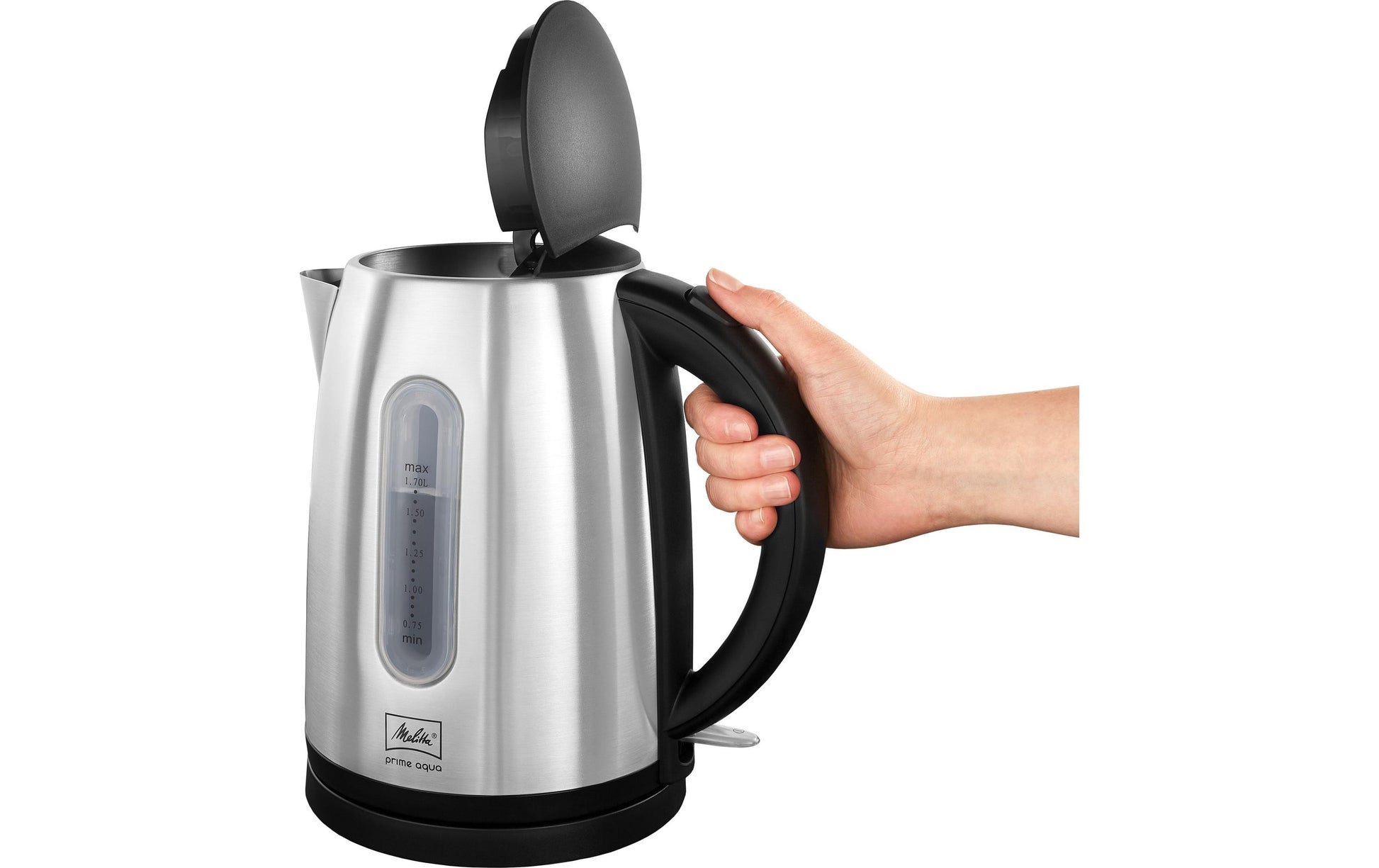 Melitta Prime Aqua – Wasserkocher 1,7 l, 2200 W, Edelstahl, Silber
