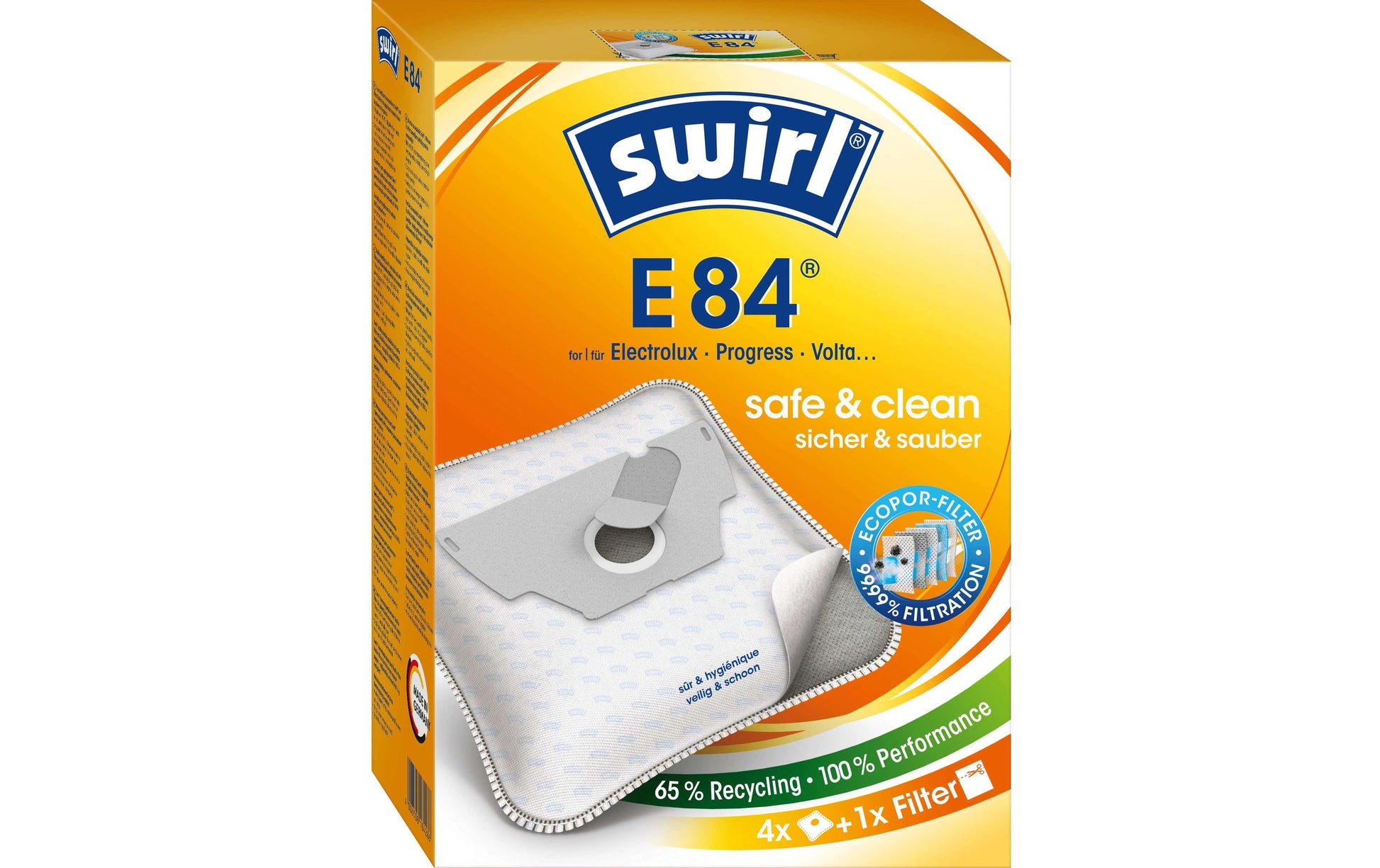 Swirl Staubbeutel E 84 – 4 Stück, für Electrolux-Modelle und andere