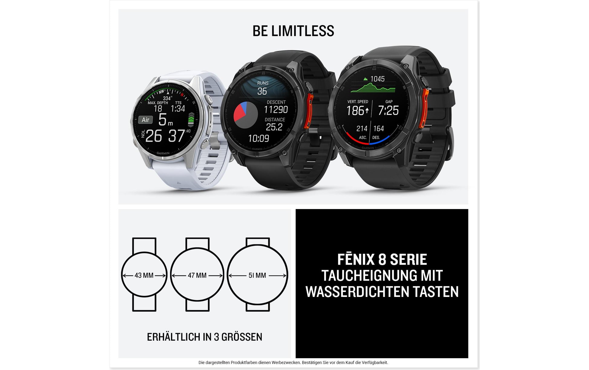 Garmin Fenix 8 – GPS-Smartwatch – 47 mm, 1,4", GPS, WLAN, AMOLED, 100 m, Schwarz, Sportarmband
