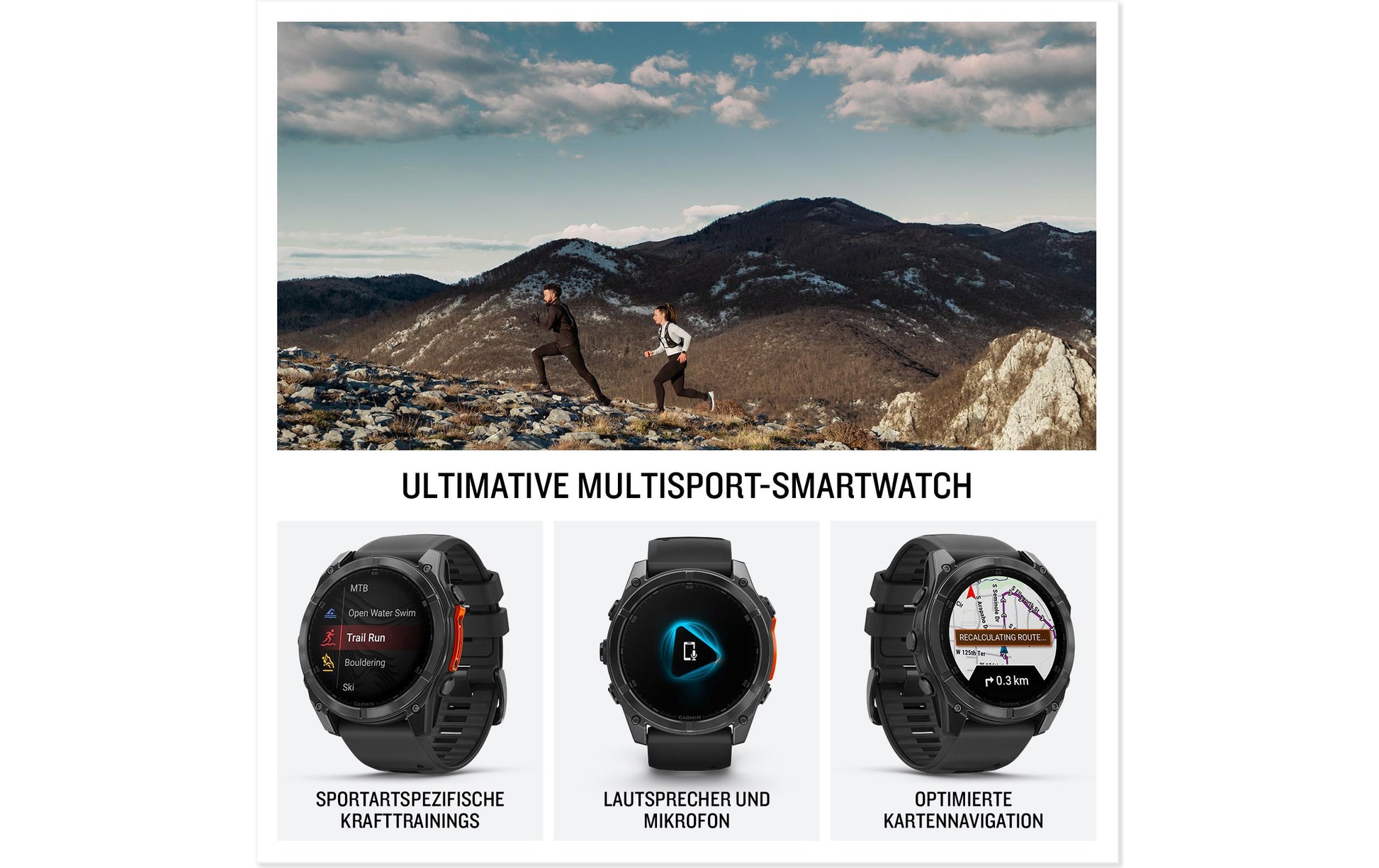 Garmin Fenix 8 – GPS-Smartwatch – 47 mm, 1,4", GPS, WLAN, AMOLED, 100 m, Schwarz, Sportarmband
