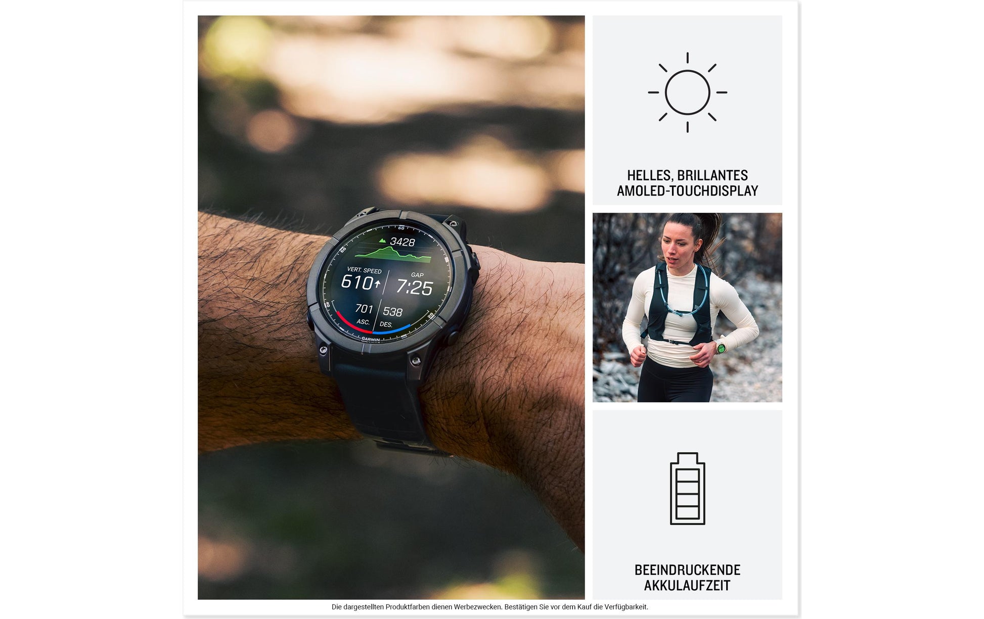 Garmin Fenix E – GPS-Smartwatch – 47 mm, 1,3", GPS, WLAN, AMOLED, Gorilla Glass, 100 m, Schwarz, Silikonarmband