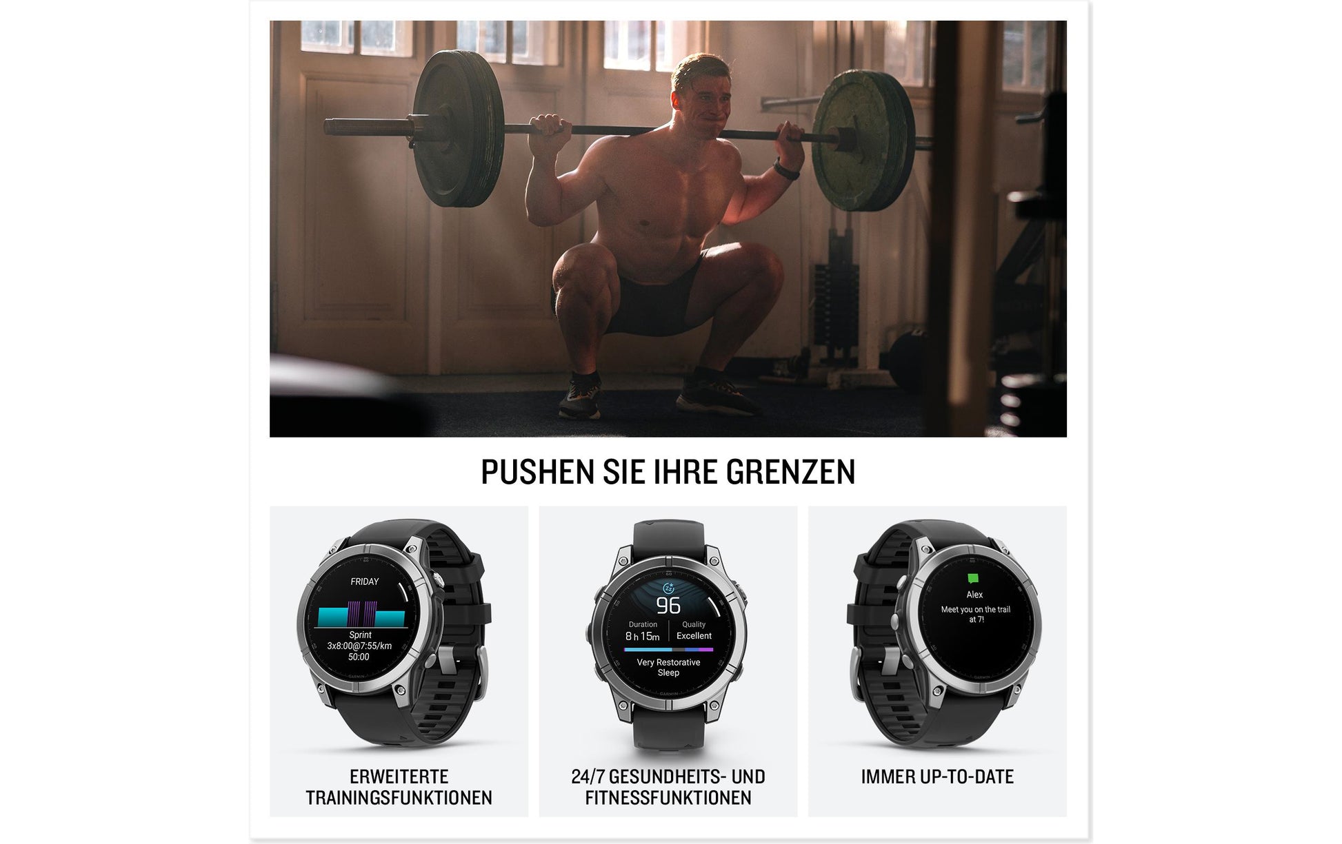 Garmin Fenix E – GPS-Smartwatch – 47 mm, 1,3" AMOLED, WLAN, Bluetooth, Gorilla Glass, 100 m, Silber/Schwarz