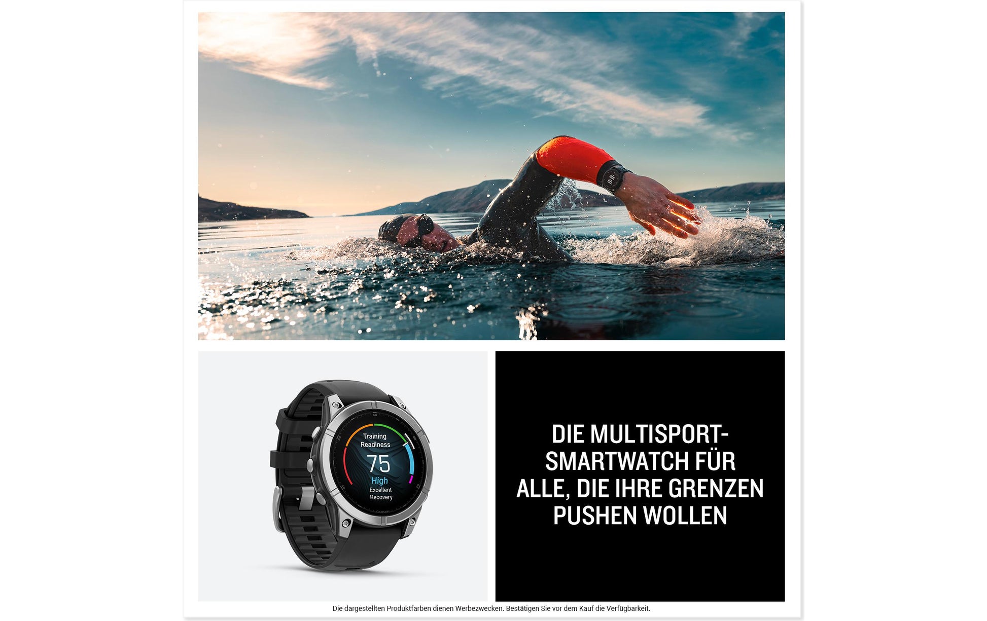 Garmin Fenix E – GPS-Smartwatch – 47 mm, 1,3" AMOLED, WLAN, Bluetooth, Gorilla Glass, 100 m, Silber/Schwarz