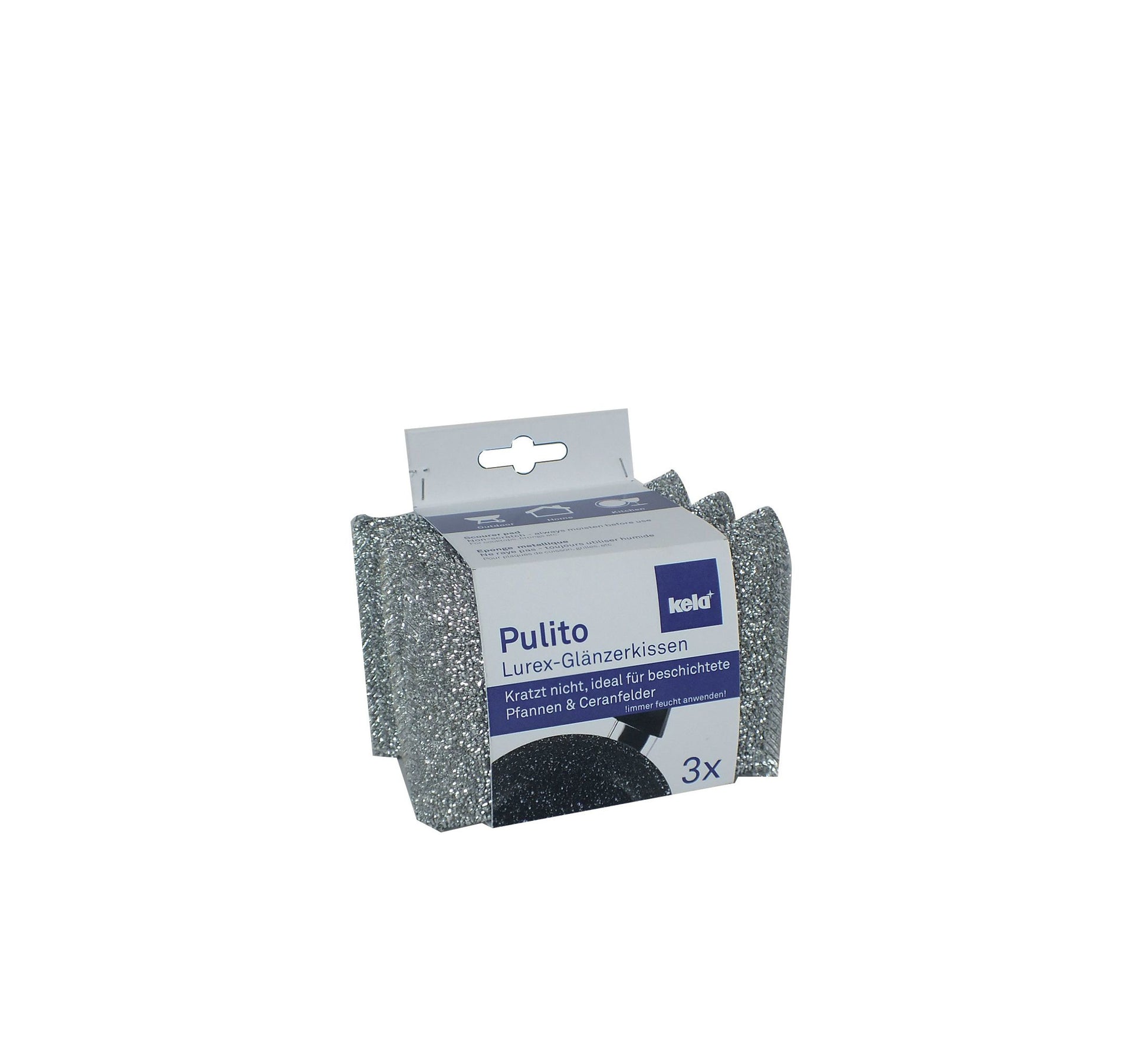 Kela Scheuerschwamm/Topfreiniger Pulito – Polyester, für Töpfe, 12,5 × 8 × 2,5 cm, silber, 3 Stk.