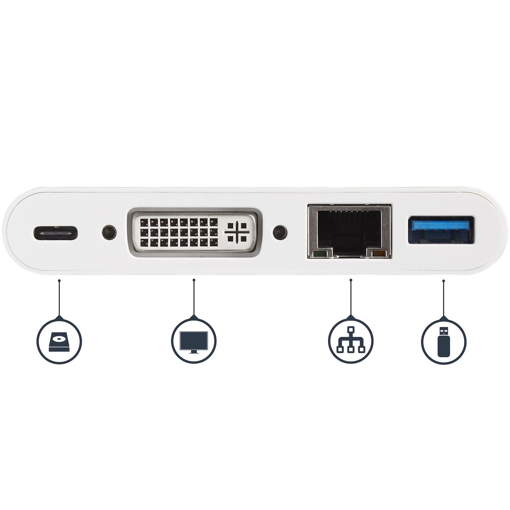 StarTech.com Multiport-Adapter – USB-C, 1× DVI, 1× USB-A, 1× USB-C, 60 W PD, GbE, für Windows/Mac/ChromeOS
