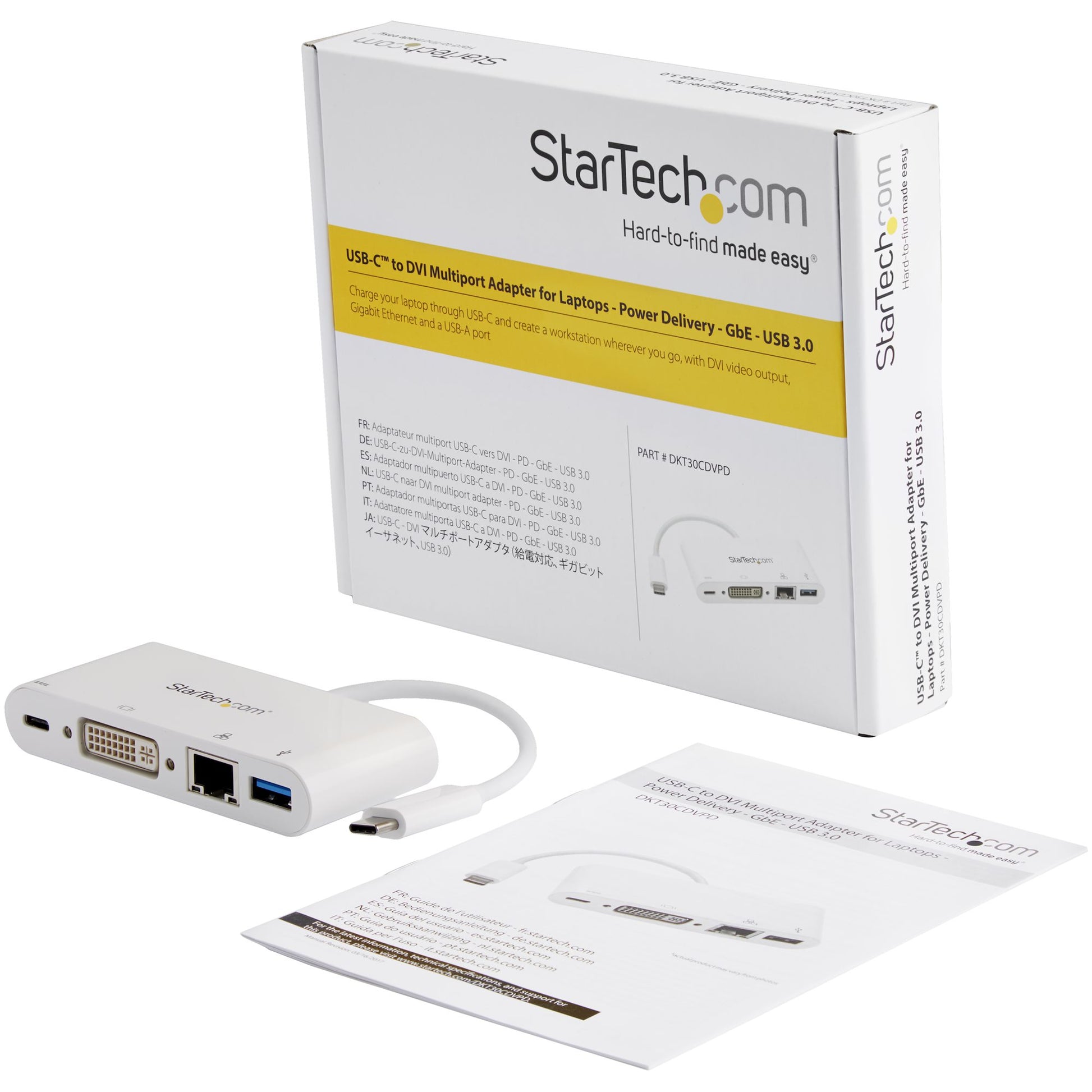 StarTech.com Multiport-Adapter – USB-C, 1× DVI, 1× USB-A, 1× USB-C, 60 W PD, GbE, für Windows/Mac/ChromeOS