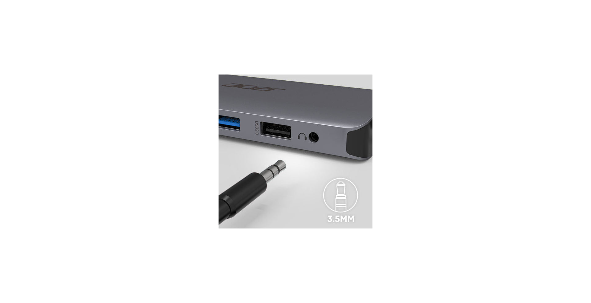Acer Dockingstation – USB-C, 1× DP, 2× HDMI, 2× USB-A, 100 W PD, GbE, SD/microSD, 3,5 mm Audio