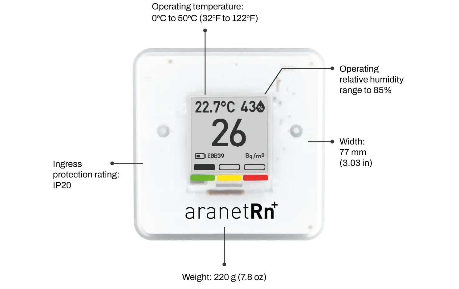 Aranet Radon PLUS HOME Luftqualitätssensor – Radon, Bluetooth
