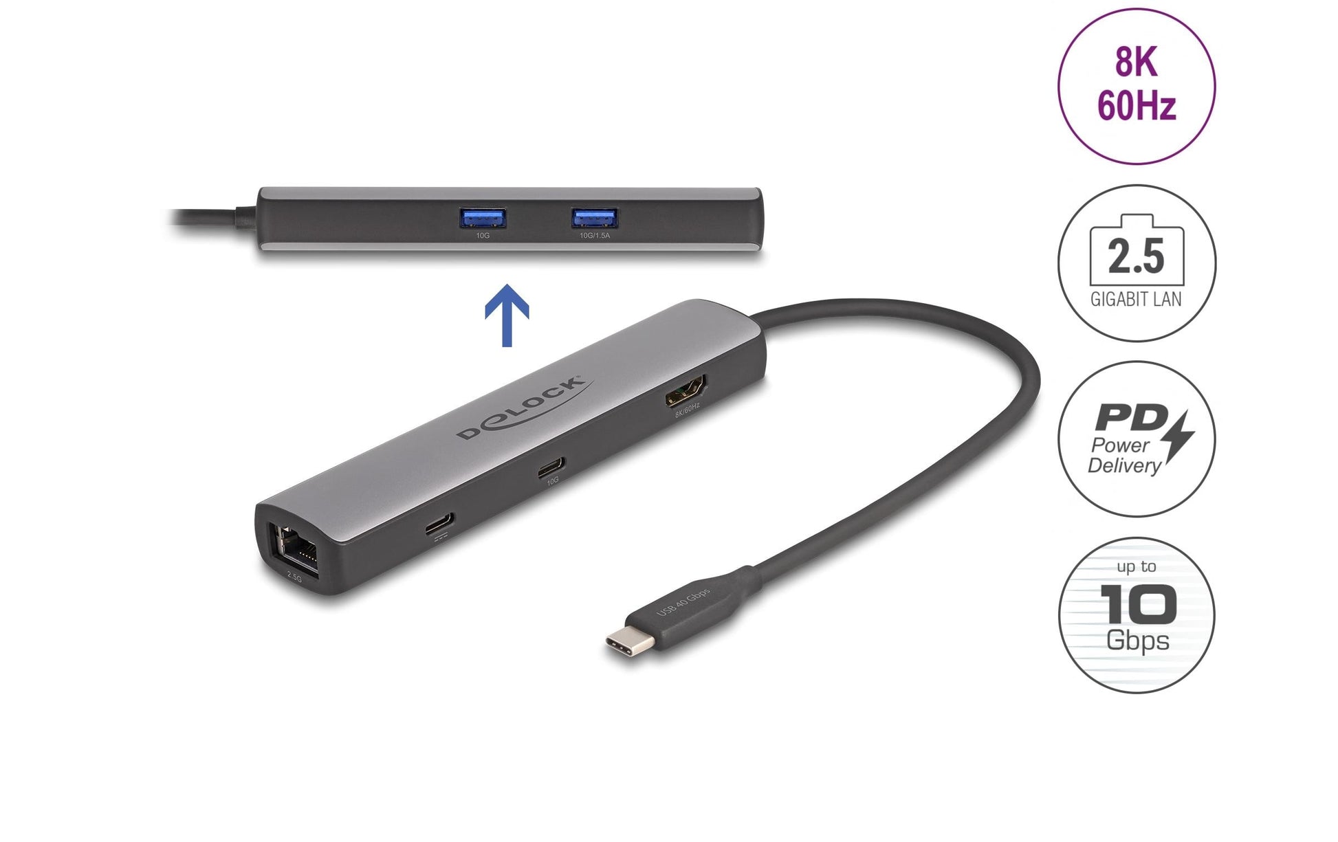 DeLOCK Dockingstation – USB-C, 1× HDMI, 4× USB-A, 100 W PD, 2,5GbE, für Windows/Mac/Linux