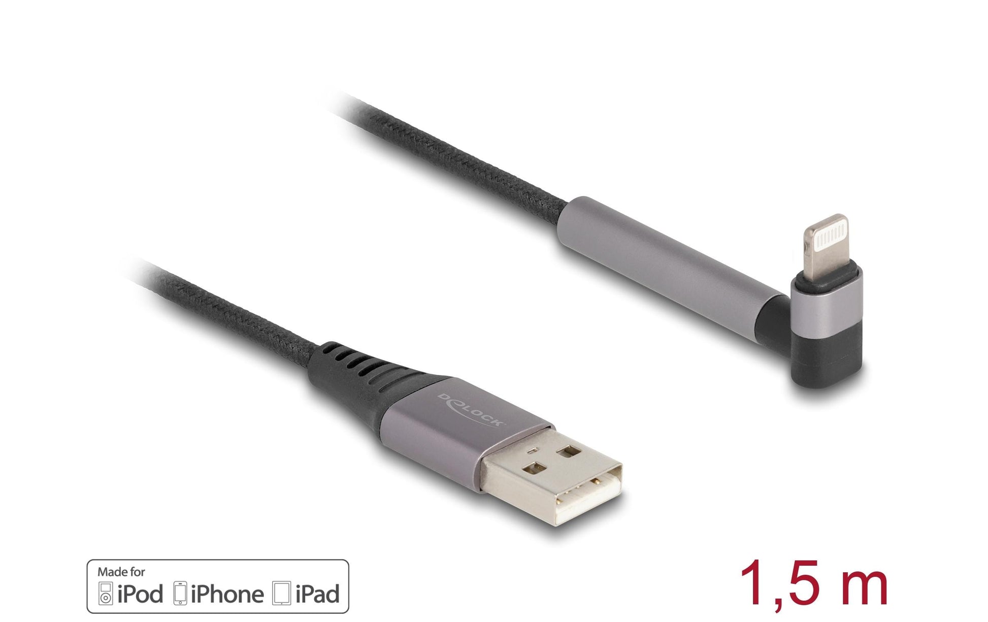 DeLOCK Kabel – USB-A auf Lightning 1,5 m, MFi zertifiziert, geflochten – für iPhone/iPad