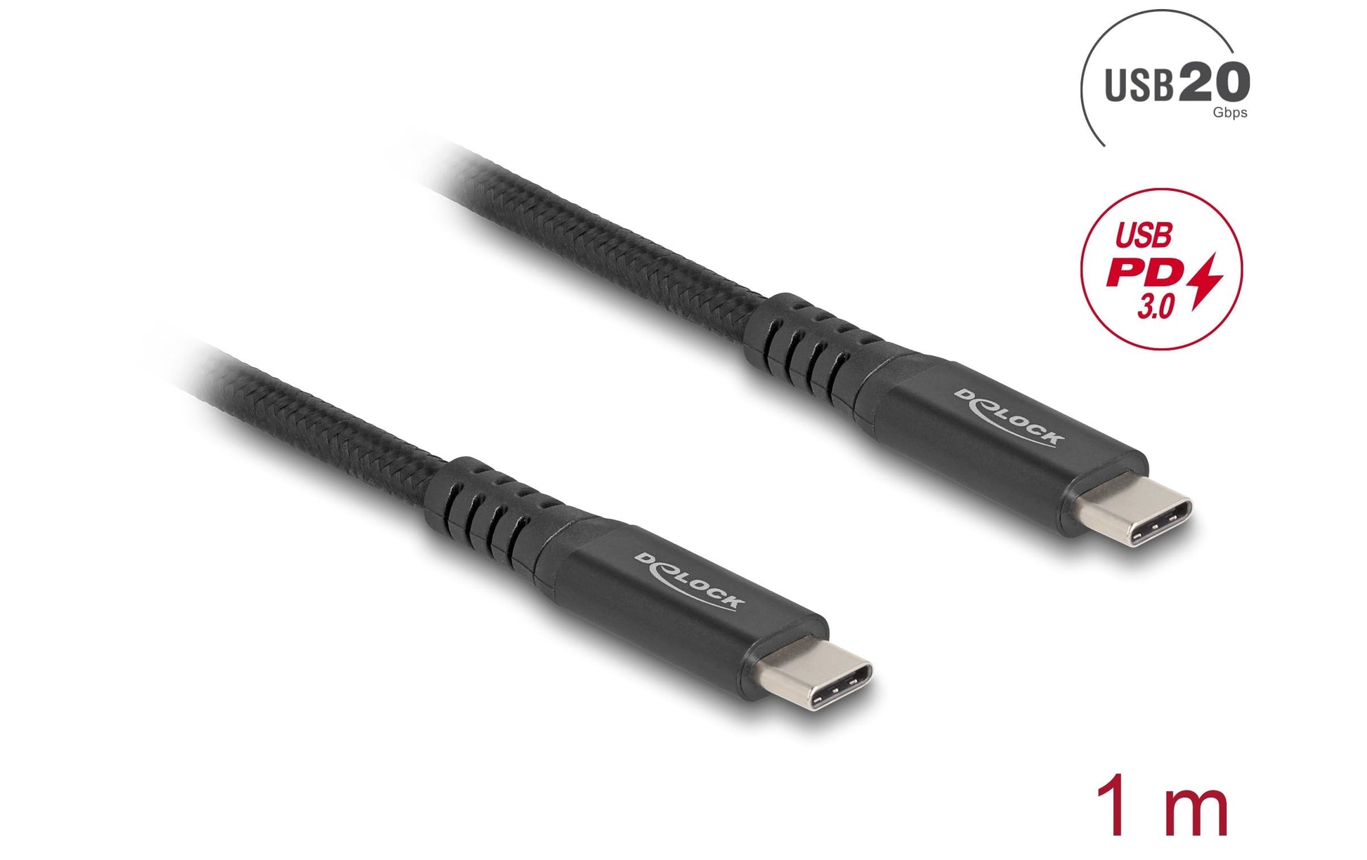 DeLOCK USB-C auf USB-C Kabel – USB 3.2 Gen 2x2 (20 Gbit/s) – 1 m – PD 100 W – Geflochten